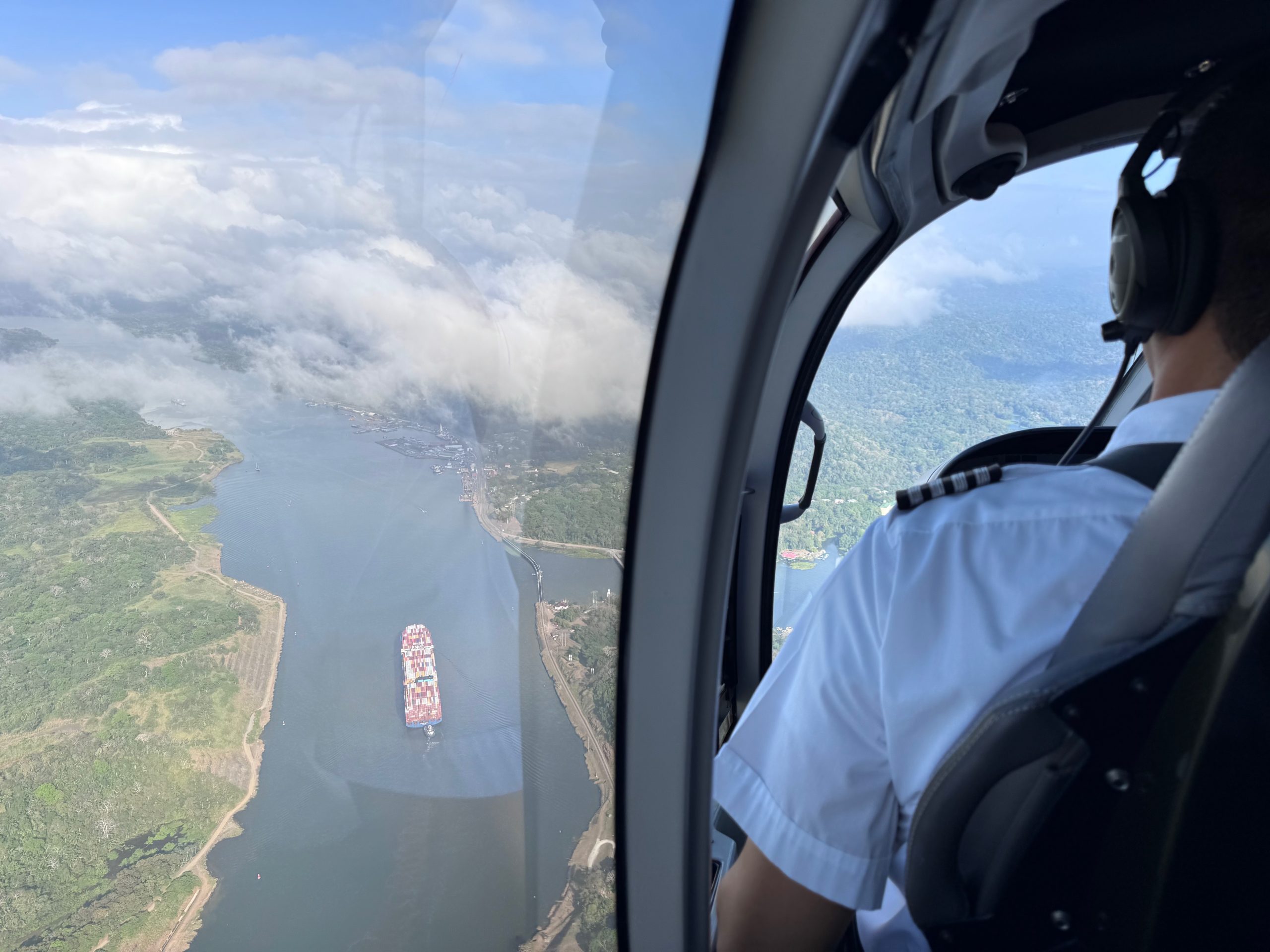 Helicopter overflying the Panama Canal
